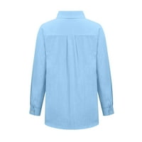 Oalirro posteljine za žene Ženske košulje od pune boje V izrez labava bluza dugih rukava Ležerne prilike