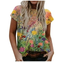 Bluze za žene Ženska modna casual plus veličina Scenic Cvijeće Štampanje okruglih vrata majice TOPS