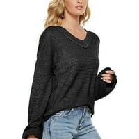 Sinimoko ženski slatki dugi rukav pletiv čvrsti džemper od pulovere V-izrez