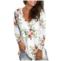 Vbnergoie Women cvjetni ispisani V izrez dugih rukava majica Casual Tunic Tops bluza Labave košulje žene