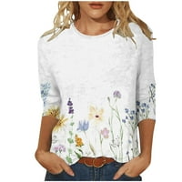 Hvyesh Ženska rukava Crewneck Slatke košulje Ležerne prilike za perje Ispiši trendi bluze Ljetna trendi