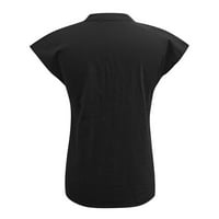 Baycosin Ljetne bluze za žene Solid V tipka za vrat Pamučni mješavina majica kratkih rukava