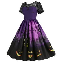 Haljina za ženske zabave, Ženska haljina za Halloween kratkih rukava ispisana vintage stilom A-line