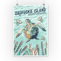 Ostrvo Daufuskie, Južna Karolina, Grafički pastel, morska kornjača