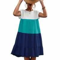 Ženska klasična kontrastna patchwork haljina okrugla vrata ruffle rukave s slatka torta suknja za slobodno