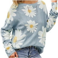 Honeeladyy Cleance ispod 10 $ Žene daisy džemper cvjetni košulje casual crewneck pleteni vrhovi labavi fit s dugim rukavima ubojnu bluzu u boji u boji