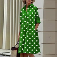 Ležerne haljine za žene rukav duljina koljena, slobodno vrijeme ispisane a-line V-izrez haljina zelena
