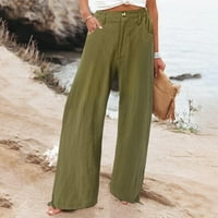 Absuyy ženske casual visoki struk labav džep ravni gumbi duge hlače Čvrsta vojska zelene boje