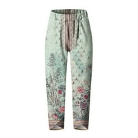 Plus veličine hlače za ženske posteljine cvjetne tiskane ljetne casual pantalone Slacks Split Hem Lounge
