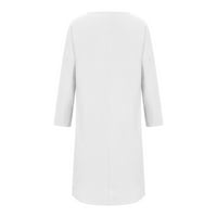 Modni casual okrugli vrat dugih rukava pamučna posteljina srednje telefne haljine džepove čvrste haljine