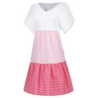 Ljetne haljine Labavi strip tački patchwork V-izrez kratki rukavi modna casual haljina