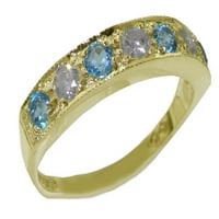 Čvrsta 10k. Žuti zlatni prirodni dijamant i Blue Topaz band prsten