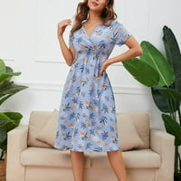 Ljetne haljine za žensko čišćenje Trendi klasične žene Ljeto cvjetno print V-izrez kratka rukava casual