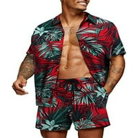 Binpure muške havajske odijela, modna tiskana majica s kratkom rukavom + set kratkih hlača na plaži
