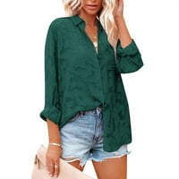 Ženska moda V izrez J & Acquard Soild dugi rukav džepni košulju Žene zeleni XL