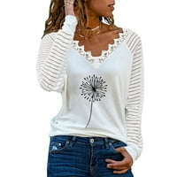 Modna žena V-izrez dugih rukava majica jesenje tiskanje izleti izleti labavi vrhovi plus veličina bluze