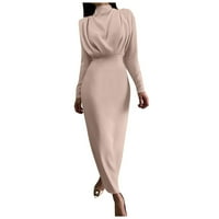 Ženska dužina gležnja dugih rukava modni bodycon tiskani ljetna haljina s visokim vratom vino s
