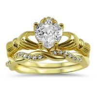 14k pozlaćeni sterling srebrni CZ CLADDAGH venčani prsten za venčanje veličine 9