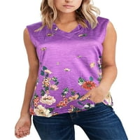 Crianlook Plus Veličina Žene bez rukava Floral Print V izrez Tunic Cisterne vrhove bluze Majice Dame