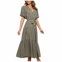 Ljetne haljine za žensko čišćenje trendswomen-a Ležerne prilike, čvrsta boja V-izrez čipke za spajanje