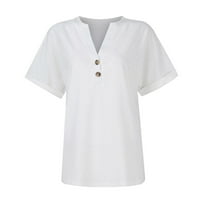 Ljetni vrhovi za žensko odobrenje V izrez Loose Fit Womens Dugme s kratkim rukavima dole Ležerne majice