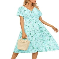 Gwiyeopda Žene Ljeto cvjetno sandress V-izrez kratki rukav visoki struk A-line mini haljina