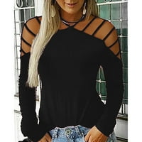 Ženska seksi ramena s dugim rukavima, puna izdužena V-izrez majica na vrhovima udobnog ugrađenog Plus