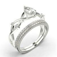 Boho & Hipie 2. Carat Pear Cut Diamond Moissite Jedinstveni zaručnički prsten, vjenčani prsten, inspiriran i grana prsten u srebru u sterlingu sa 18k bijelim pozlaćenjem, TRIO set