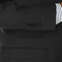 Luciano Natazzi Muška dva gumba ulaznica džepa bleder Modern FIT odijelo Jakna crni ugalj