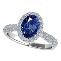 Mauli dragulji za žene 1. karatni dijamant i ovalni oblikovani safirni prsten 4-prong 10k bijelo zlato
