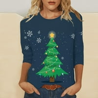 Božićne majice za žene s rukavima za vrat Top Xmas Tree Santa Claus Graphic Slatka ležerna bluza za