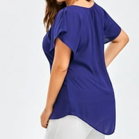 Guvpev ženska moda plus veličina čipkasti majica bluza šišmiša s kratkim rukavima - plavi xxxxl
