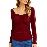 Ženske košulje s dugim rukavima Dušo izrez Tunic The Trendy Fall odjeća Crveni XXL