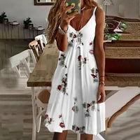 Bazyrey casual ljetne haljine plaža špagetske remen za rezanje cvjetnog haljina bez rukava crvena l