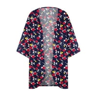 Popust Ženski otvoreni prednji cvjetni print Puff rukav kimono kardigan labav šifon pokriti casual bluza