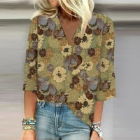 MLQIDK Ženske košulje rukave Ljetna moda V izrez uzorak Ispis Tuničke majice Ležerne prilike labave