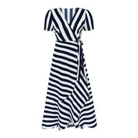 Svečane haljine USMixi za žene kratki rukav V-izrez Striped Summer Maxi haljine Ležerne prilike i nepravilno