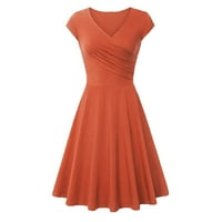 Bicoasu modne žene baš čvrste boje V-izrez kratka rukava večernja haljina narandžasta xl
