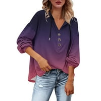 Ženske modne gradijentne majice Dugi rukav bluzni gumb dolje Dressy Work Tops Labava bluza