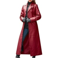Turilly Womens Jackets Dame Clearence, ženska modna jesen i zimski čvrsti dugi kožni kaput imitacija