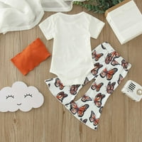 Slatke ljetne dječje djevojke Outfits Postavi s kratkim rukavima Pismo Romper Bodysuit Cartoon Butterfly Ispisuje hlače Trake za glavu za 0 mjeseci
