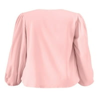 Paille Women The Tops V izrez košulje s dugim rukavima Bluza Plain Office Tunic Majica Pink XL