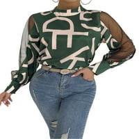 Capreze Dame vrhovi geometrijske majice majica s dugim rukavima Labavi tee crew vrat tunika bluza zelena