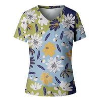 Slatki ljetni vrhovi za ženske ležerne majice cvjetni ispis V-izrez pulover kratkih rukava dame izlaze