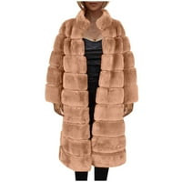 Fau kaput ženske kostime dame toplo Furry kaput jakna zimska solidna V-izrez Outerwear Khaki XS