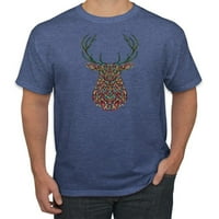 Divlji Bobby, stilizirani glava jelena Aztec Mandala, lov, muškarci grafički tee, vintage heather plave,