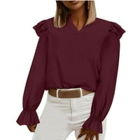 Odgovarajući saloni za žene hlače modni dugi rukav čvrsta boja V izrez pulover majica majica vino xxl