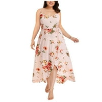 Outfmvch ružičasta haljina za žene plus veličine casual bez rukava s rukavima za cvijeće duge haljine