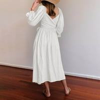 Duks bijeli haljina haljina za žene Ženska haljina dizajn modni elastični remen retro rukava chmora
