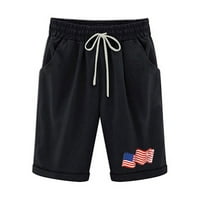 Gaecuw Wemens Zastava Shorts USA Tematska odjeća modna kratka kratka uska struka sa džepovima Elastičnost
